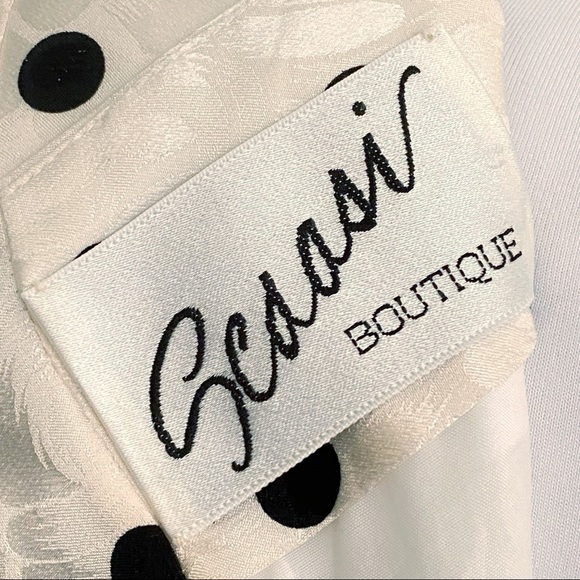 Vintage 1980’s SCAASI Boutique white black polka dot ruffle button up back dress - Picture 14 of 16